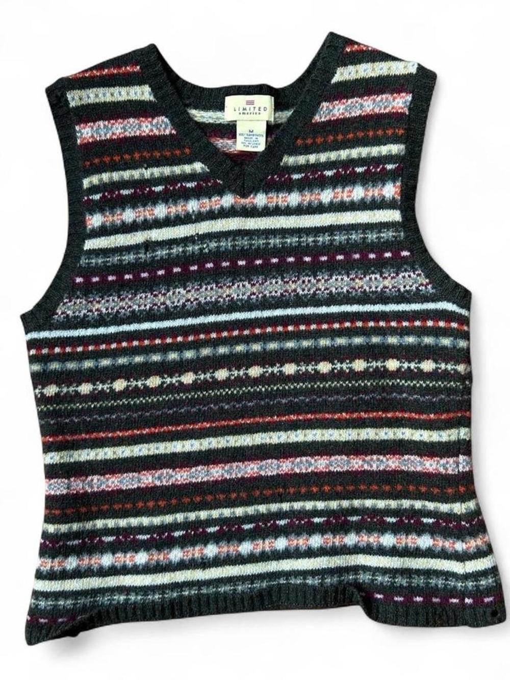 Limited America Multicolor Fair Isle 100% Wool Knit Sweater Vest
